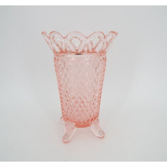 Vintage Imperial Glass Pink Diamond Point Lace Edge Vase - Picture 2 of 11